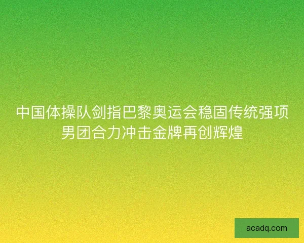 中国体操队剑指巴黎奥运会稳固传统强项男团合力冲击金牌再创辉煌